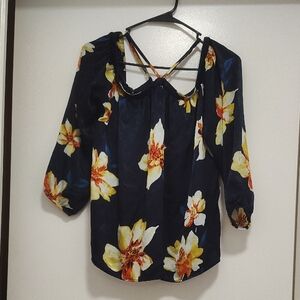 Iris Floral Blouse - Navy and Yellow